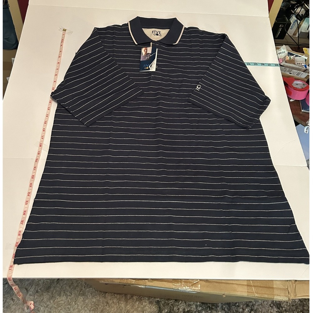 Five Gold Striped Polo Shirt Golf Casual Short Sleeve Cotton Blend Large